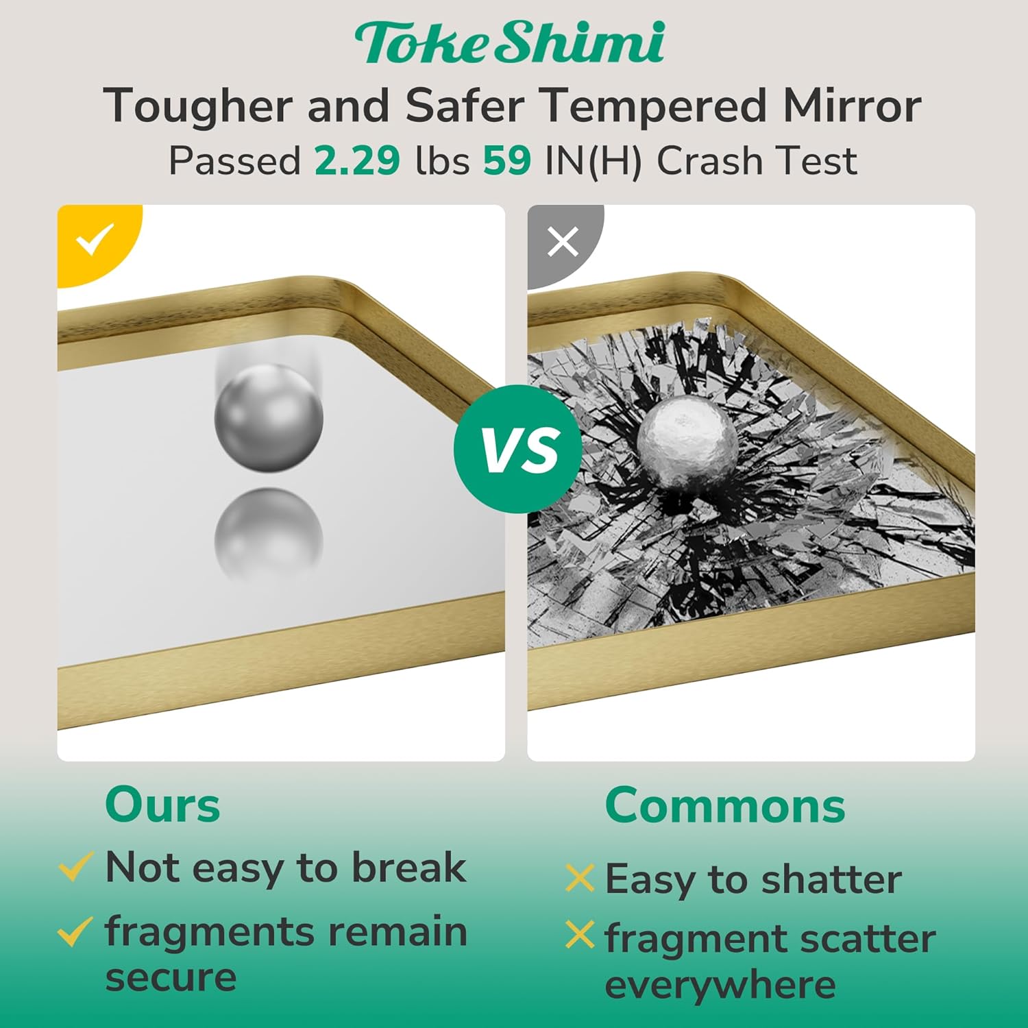 TokeShimi 16x20 Brushed Gold Bathroom Mirror,Vanity Mirror Bathroom Wall with Tempered Glass,Modern Metal Framed Mirror with Aluminum Frame(Horizontal/Vertical)